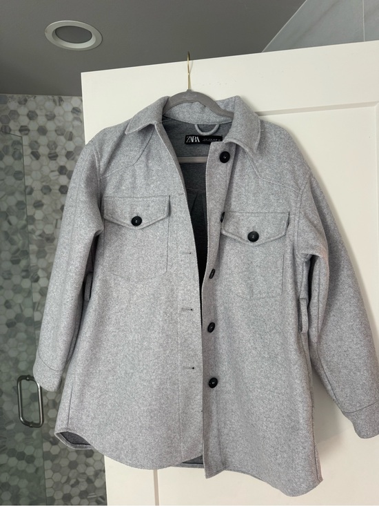 Zara Jackets & Blazers - ZARA Light Gray Button-Front Wool Shacket